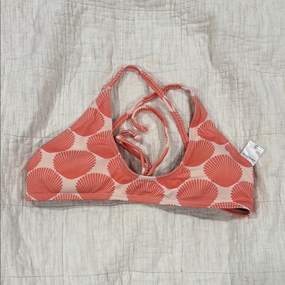 AMA Bikinis Cream and Coral Bikini Top with shell print